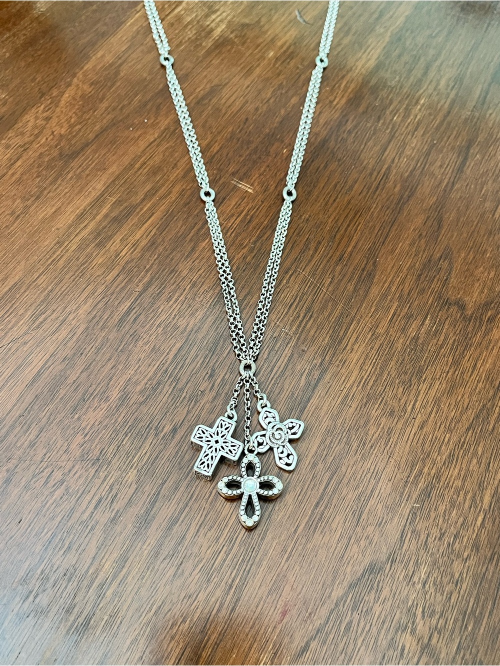 Vintage Brighton Silver Multi-Charm Cross Pendant Necklace